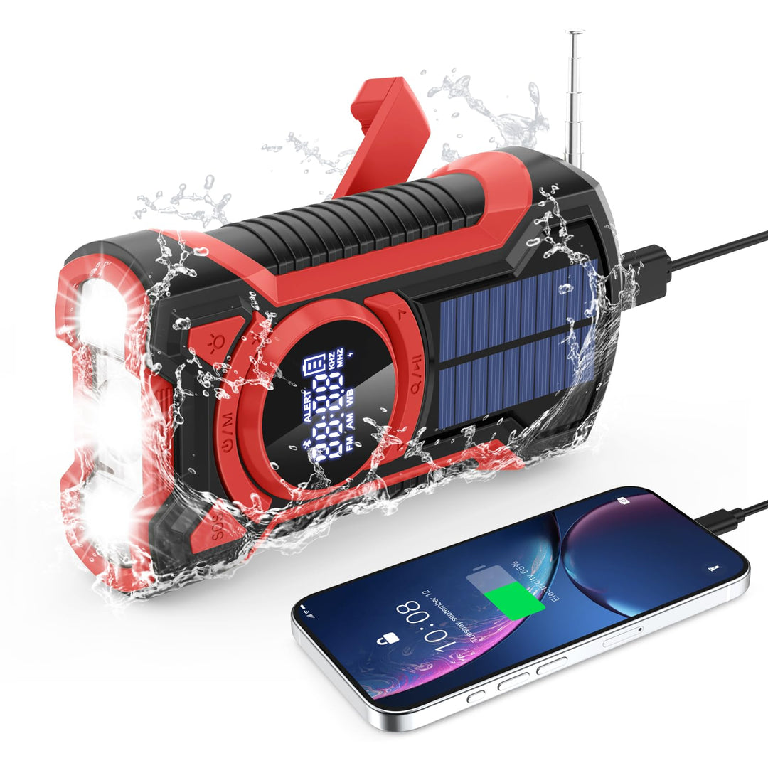 5000 mAh Handkurbel Notfallradio, Wasserdichtes Solarbetriebenes Überlebensradio, Tragbares Bluetoot