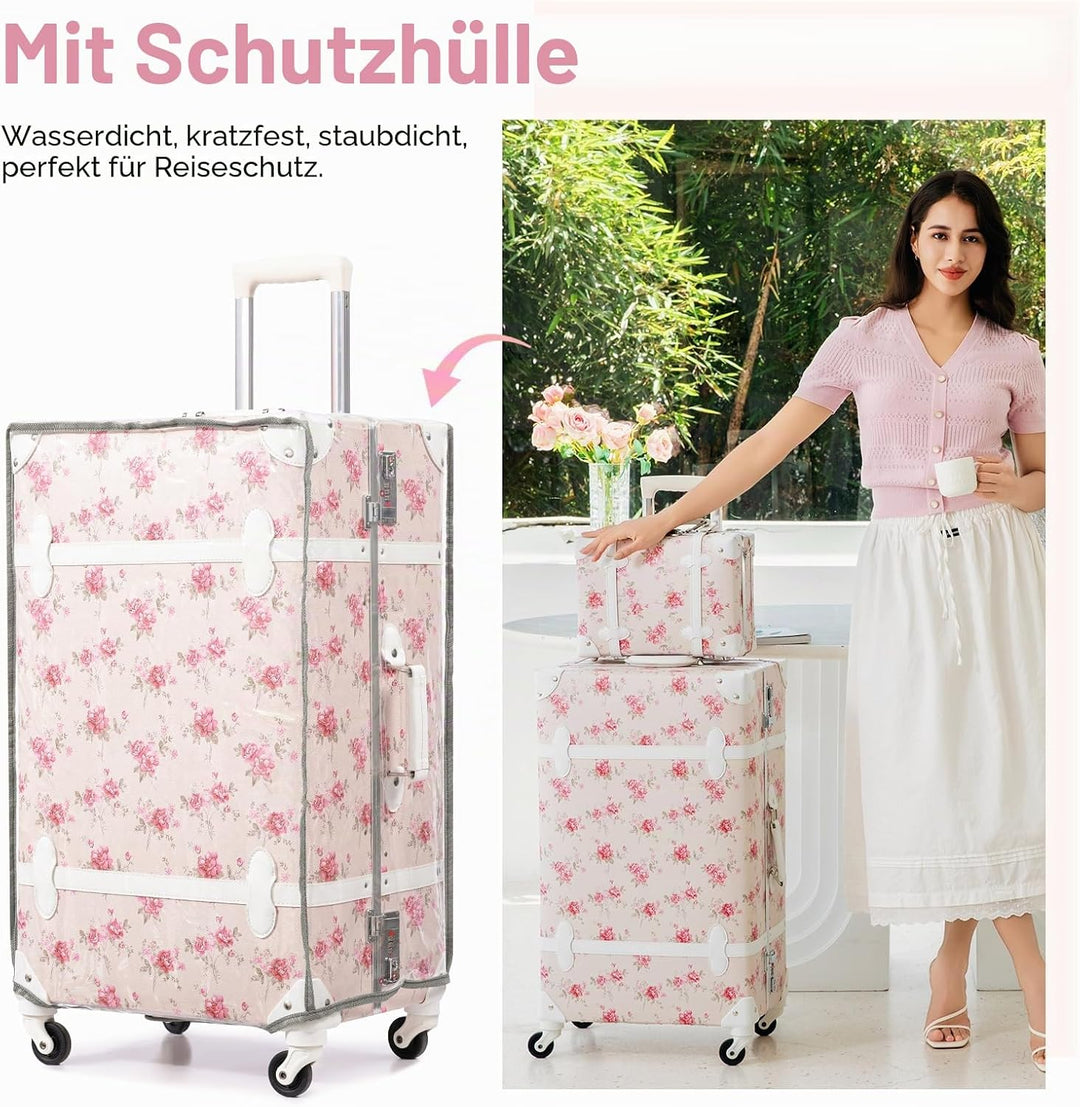 Urecity Koffer Vintage mit Rollen Trolley Koffer Reisekoffer Leicht Retro Hartschalen Koffer 2-Teili