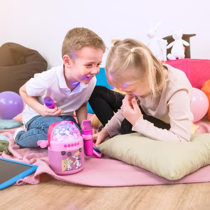 GOGEN Disco Kinder‑Bluetooth‑Party‑Lautsprecher I 6,5W I Karaoke mit 2 Mikrofonen I Licht‑Effekte I