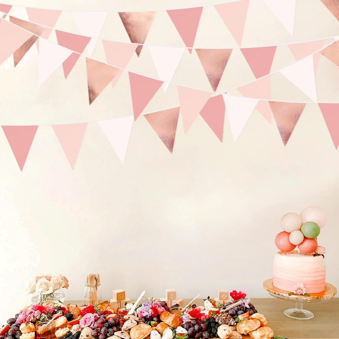 32Fuss Rosa Roségold Wimpelkette Banner Partydekoration Stoff Dreieckig Flagge Wimpel Girlande Lufts