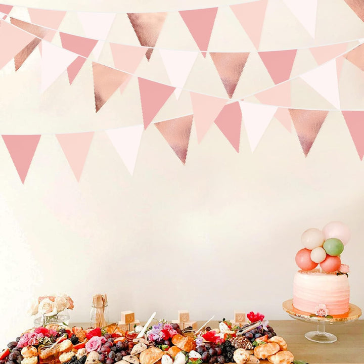 32Fuss Rosa Roségold Wimpelkette Banner Partydekoration Stoff Dreieckig Flagge Wimpel Girlande Lufts