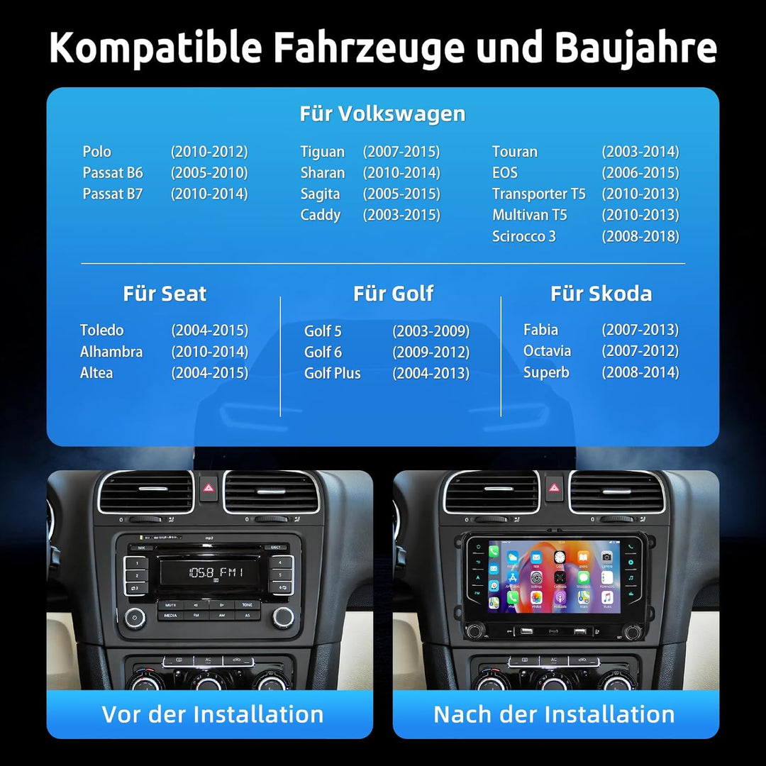 ESSGOO 4+64G Bluetooth Autoradio CarPlay und Android Auto Für VW Golf 5 6 Plus Touran Tiguan EOS Pas