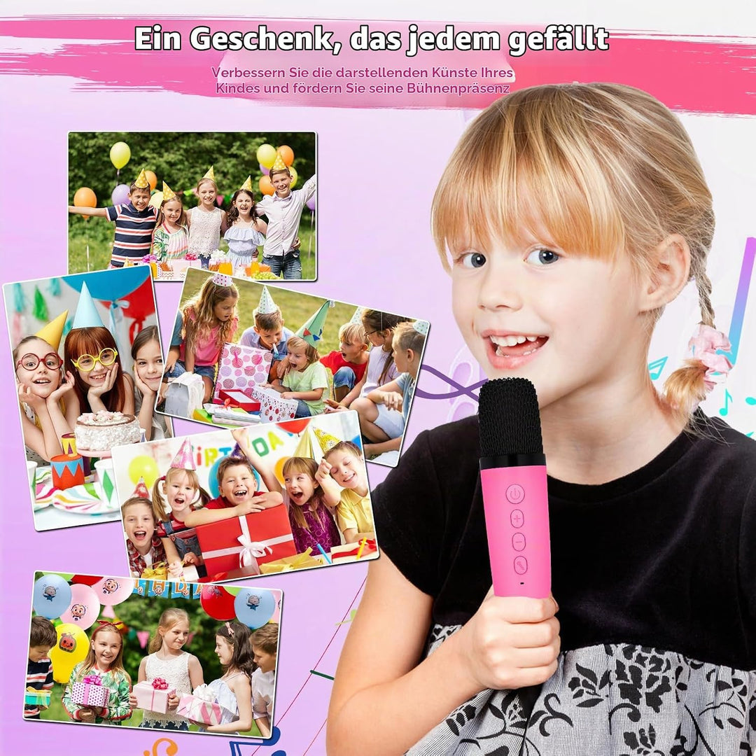 Karaoke Maschine Kinder mit 2 Mikrofon, Mini Karaoke Drahtlosen Mikrofon, Tragbares Bluetooth Lautsp