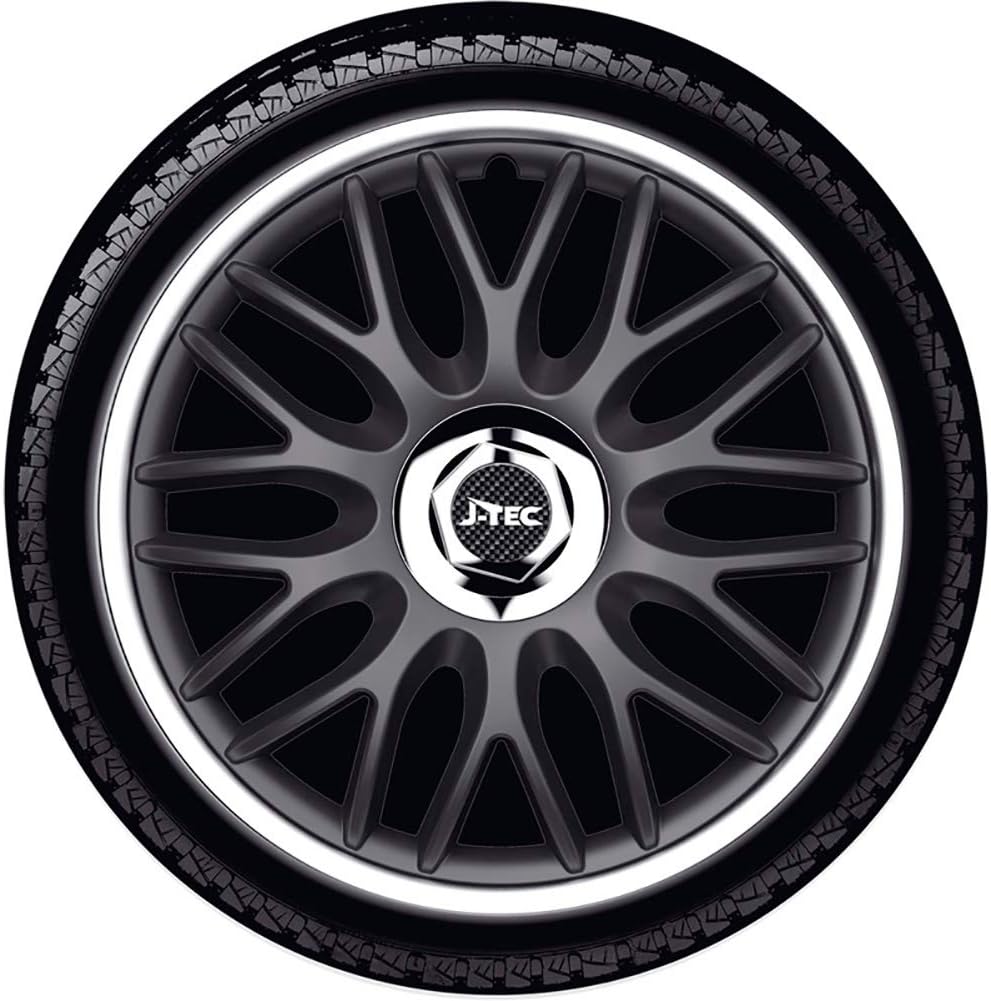 Satz J-Tec Radzierblenden Orden R 13-Zoll Schwarz/Silber + Chrom Ringe 13-inch Schwarz/Silber + Chro