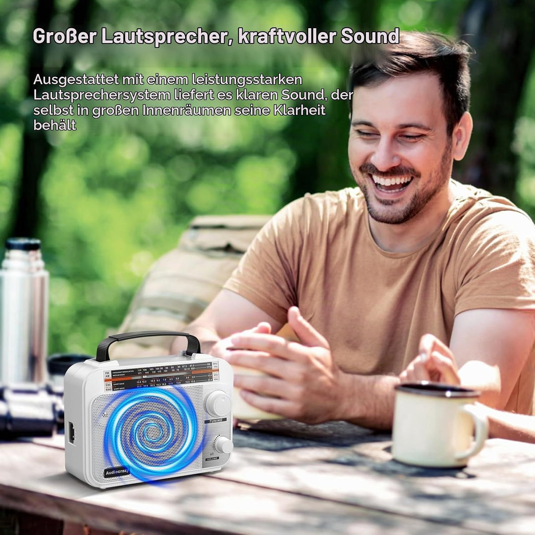 Audiocrazy UKW FM/AM/SW1-2 Radio Tragbares Radio Weltempfänger Radio mit 1800mAh Rechargeable Batter