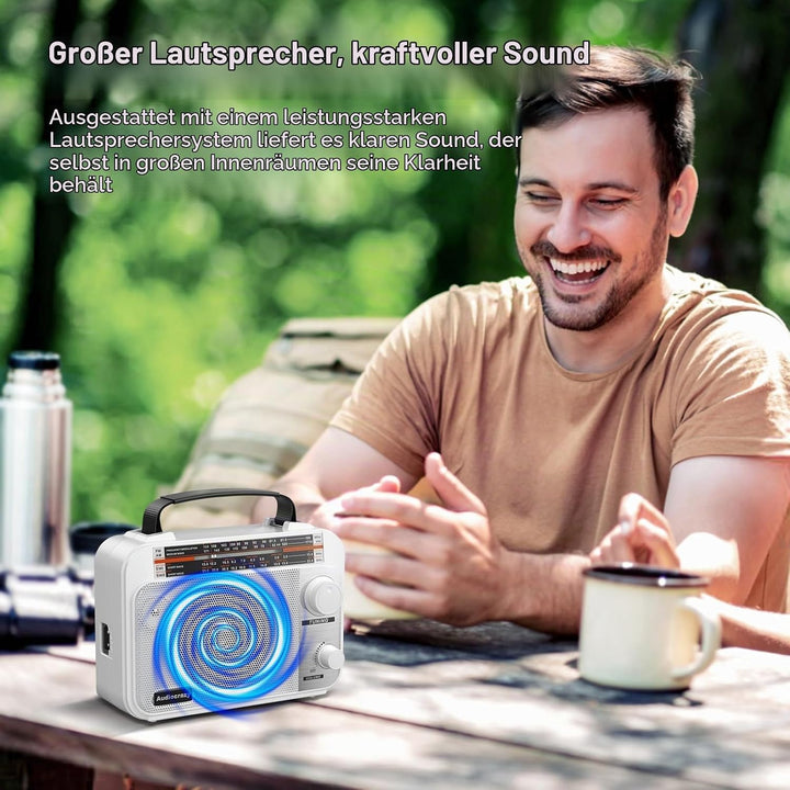 Audiocrazy UKW FM/AM/SW1-2 Radio Tragbares Radio Weltempfänger Radio mit 1800mAh Rechargeable Batter