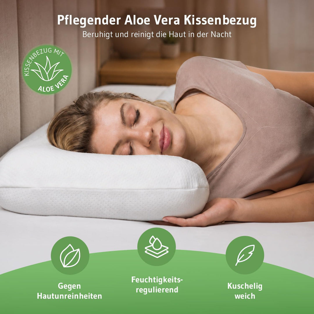 Ergonomisches Seitenschläferkissen NuMOON, Memory Foam Kopfkissen mit PureAir Effekt gegen Milben &