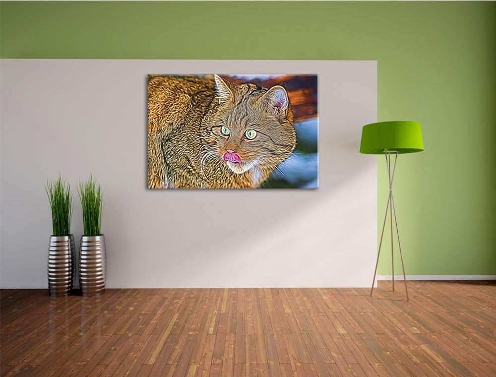 schöne Manul in Schneelandschaft Deluxe Format: 100x70 cm auf Leinwand, XXL riesige Bilder fertig ge