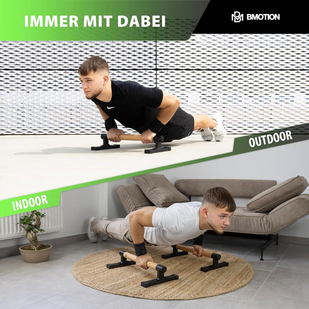 Müller & Blum Premium low Parallettes Holz inkl. Handgelenksbandagen, nachhaltige & rutschfeste Lieg