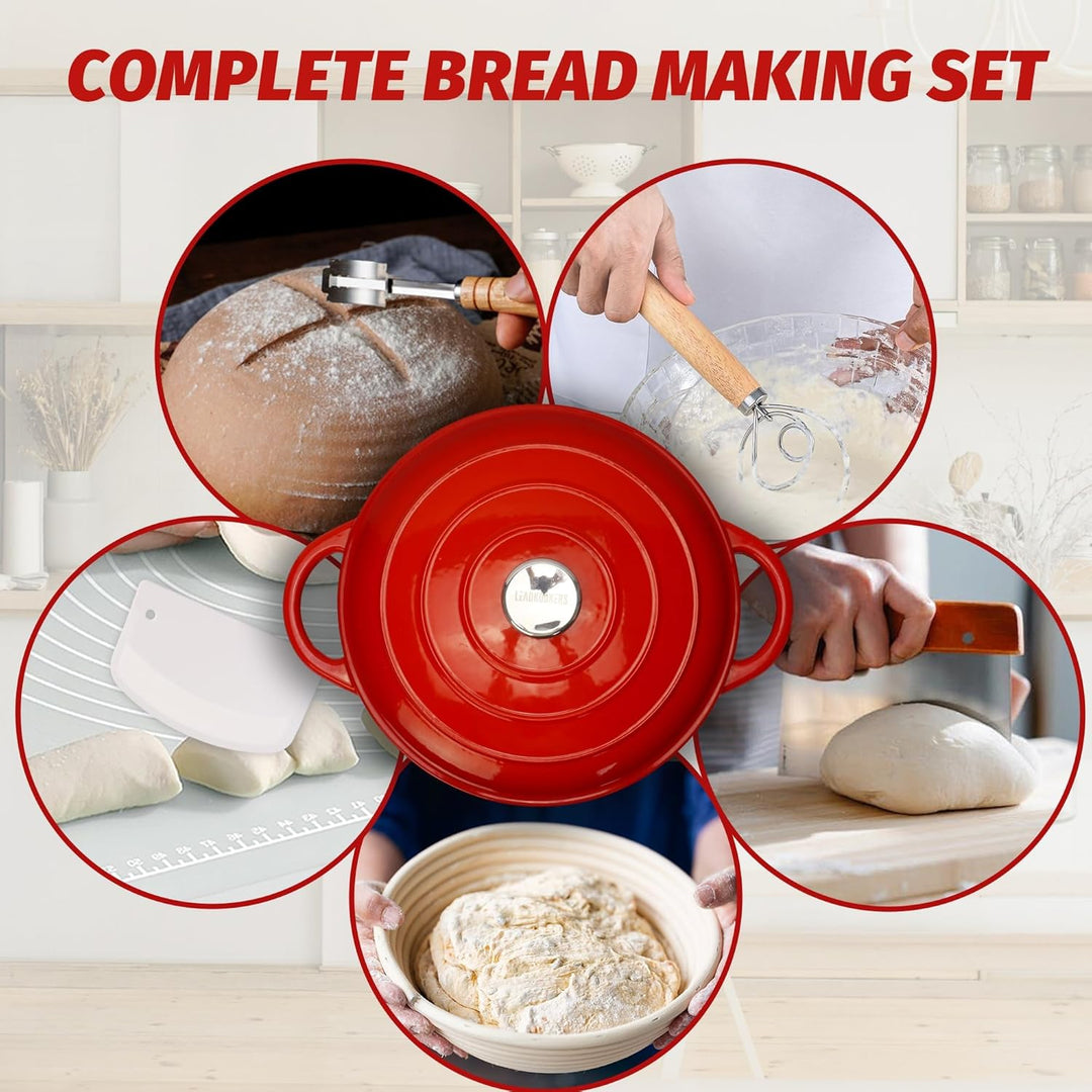 Gusseisen Topf 5L Ø 26cm - Emaillierter Schmortopf mit Deckel, Gusseisen Bräter für Brot backen & Br