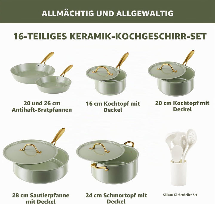 RIOVARM Induktion Töpfe und Pfannen Set mit Deckeln, Keramik Antihaft beschichtung Kochgeschirr-Set,