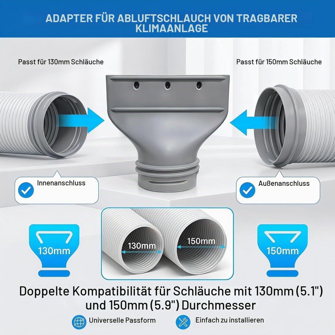 Abluftschlauch Klimagerät 130mm/150mm Adapter, Klimaanlage Abluftschlauch Schlauch Adapter Fenster,