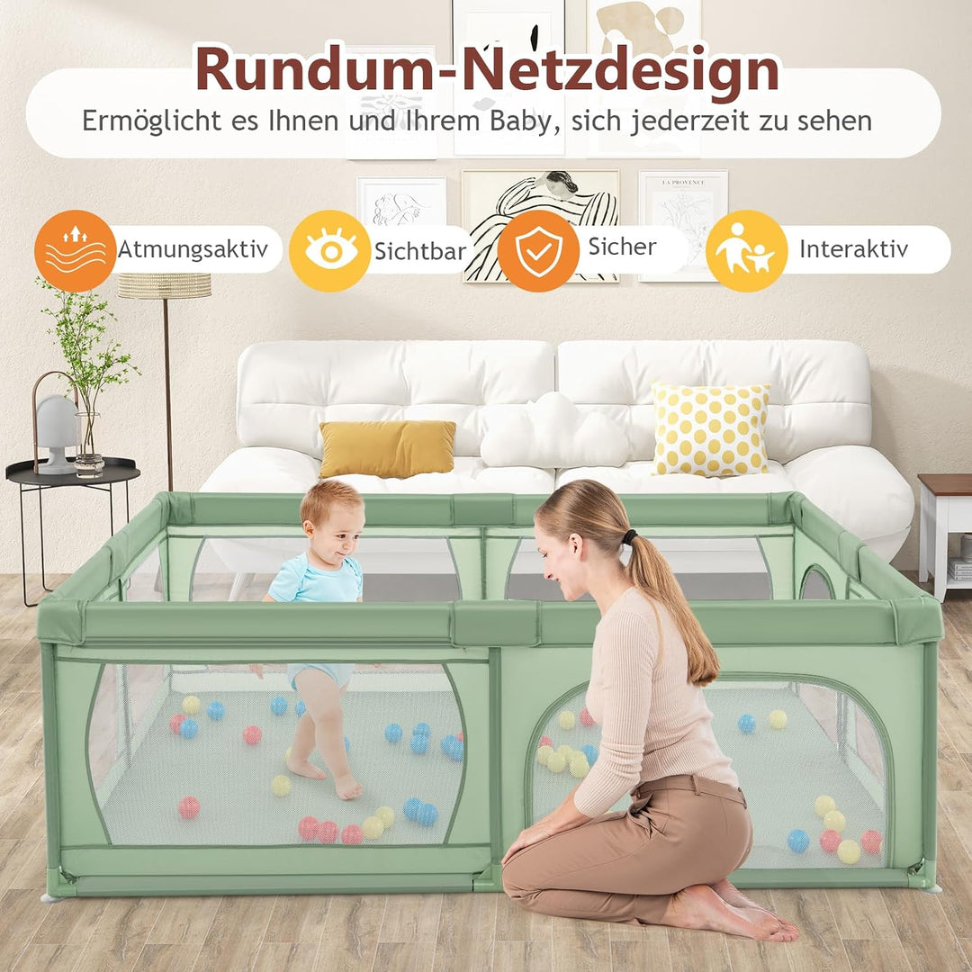 DREAMADE 200 x 140 cm Baby Laufstall, Laufgitter mit 50 Bällen &amp; Tragetasche, Krabbelgitter für Kind