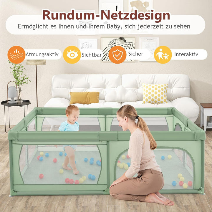 DREAMADE 200 x 140 cm Baby Laufstall, Laufgitter mit 50 Bällen &amp; Tragetasche, Krabbelgitter für Kind