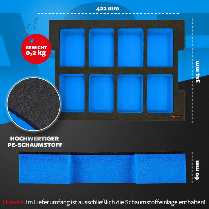APTEX Schaumeinlage passend für 8x Bosch Akkus GBA 18V (kein ProCore) für L-Boxx 102 G4, 136 G4, LB4