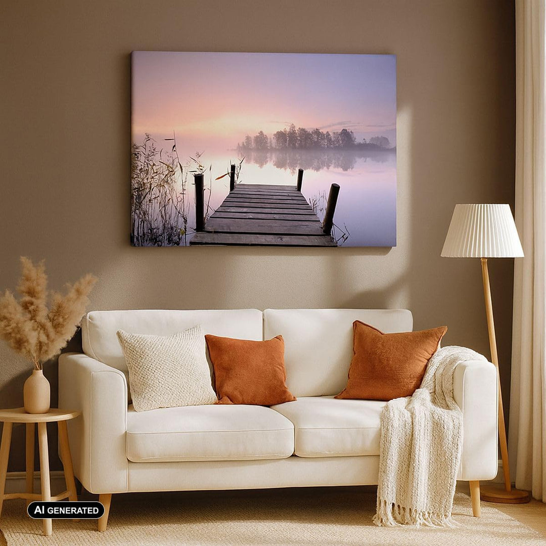 Bilder auf Leinwand 100x70cm Leinwandbild Morgen Sonnenaufgang Nebel See Gross Wanddeko Bild Schlafz