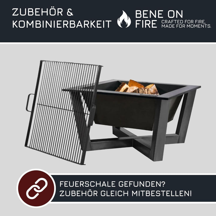 BENE ON FIRE Feuerschale 70x70 cm quadratisch Nevada | Feuerkorb aus robustem Stahl | Grosse Feuerst