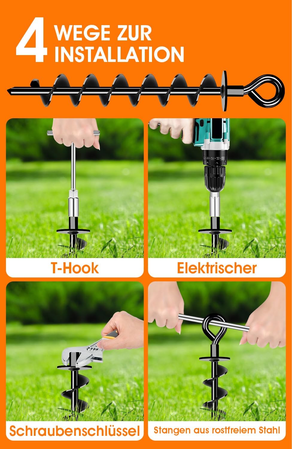 Schwerlast Bodenanker 8 Pack,Robust voll verschraubter Erdanker zur Befestigung von Trampolinen, Vor