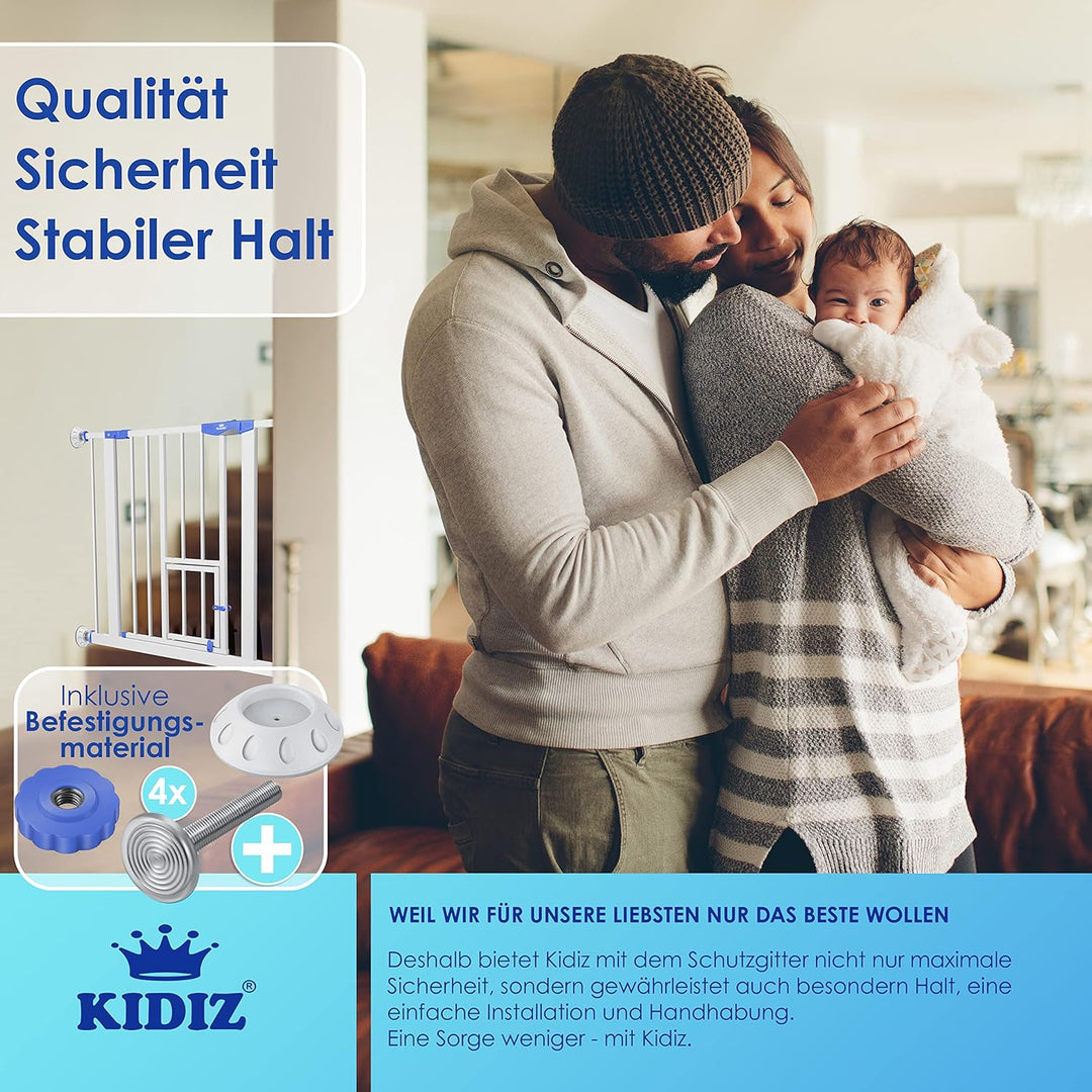 KIDIZ® Türschutzgitter Absperrgitter Treppengitter Kindergitter | mit Türe für Hunde und Katzen, Hau