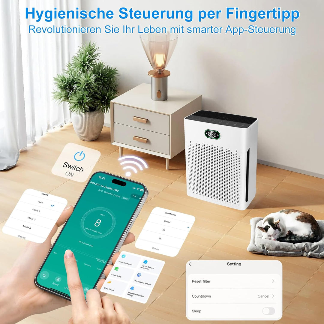 HEPA Luftreiniger,Air Purifier mit App-gesteuert&PM2.5 LED-Anzeige,Schlafmodus bis zu 22 dB,CADR 250