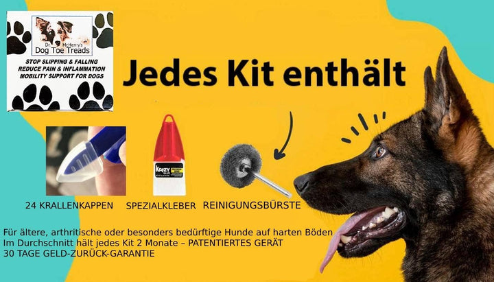 Dr. McHenry's Dog Toe Treads, Set mit 24 Stück mit Klebstoff und Reinigungsbürste, erhöhte Traktion