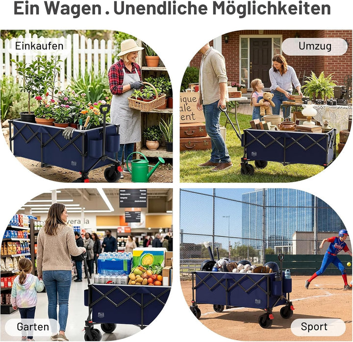 TIMBER RIDGE Faltbarer Bollerwagen 300L Klappbarer Strandwagen 150kg Traglast Campingwagen All-Terra