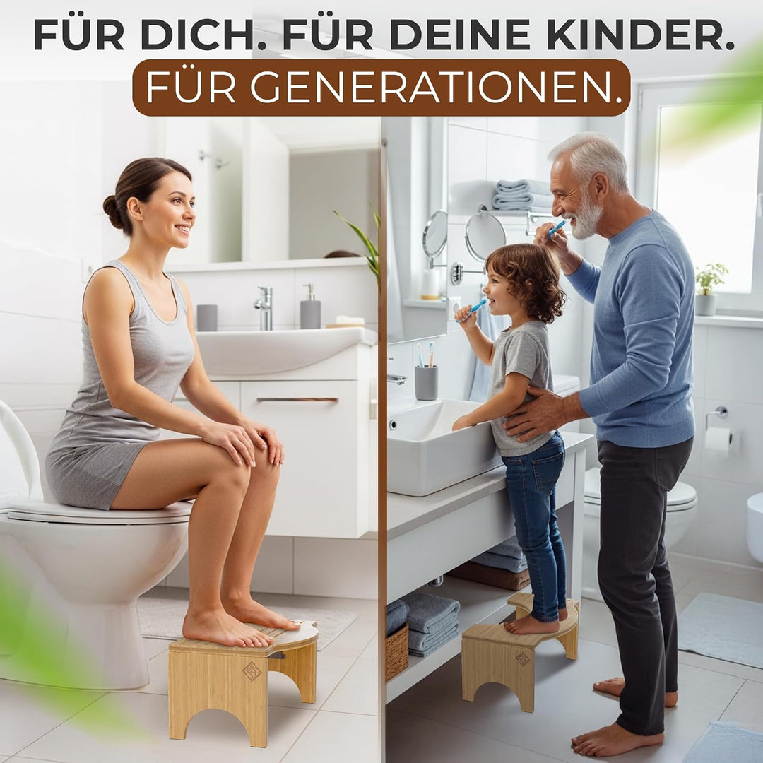 Klappbarer Toilettenhocker aus Bambus - Rutschfester WC Hocker für Erwachsene - Ergonomischer Klohoc