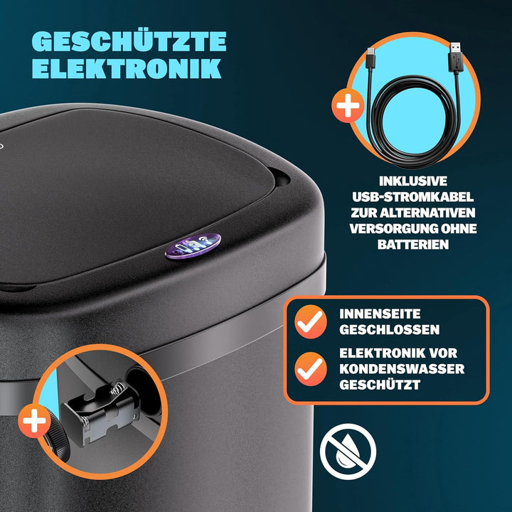Monzana® Sensor Mülleimer Küche 58 L Automatik mit Bewegungssensor Soft-Close-Deckel Wasserdicht USB