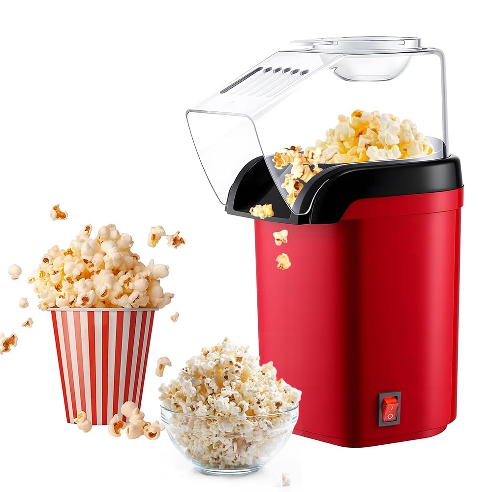 Popcornmaschine Heissluft, 1200w Mini Popcornmaschine mit Messbecher, Transparente Abdeckung Gesund&amp;
