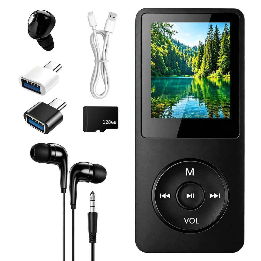 MP3 Player Bluetooth 5.3 128GB mit Lautsprecher, HiFi Musikplayer Tragbar 70H Akku, MP3 Player Sport
