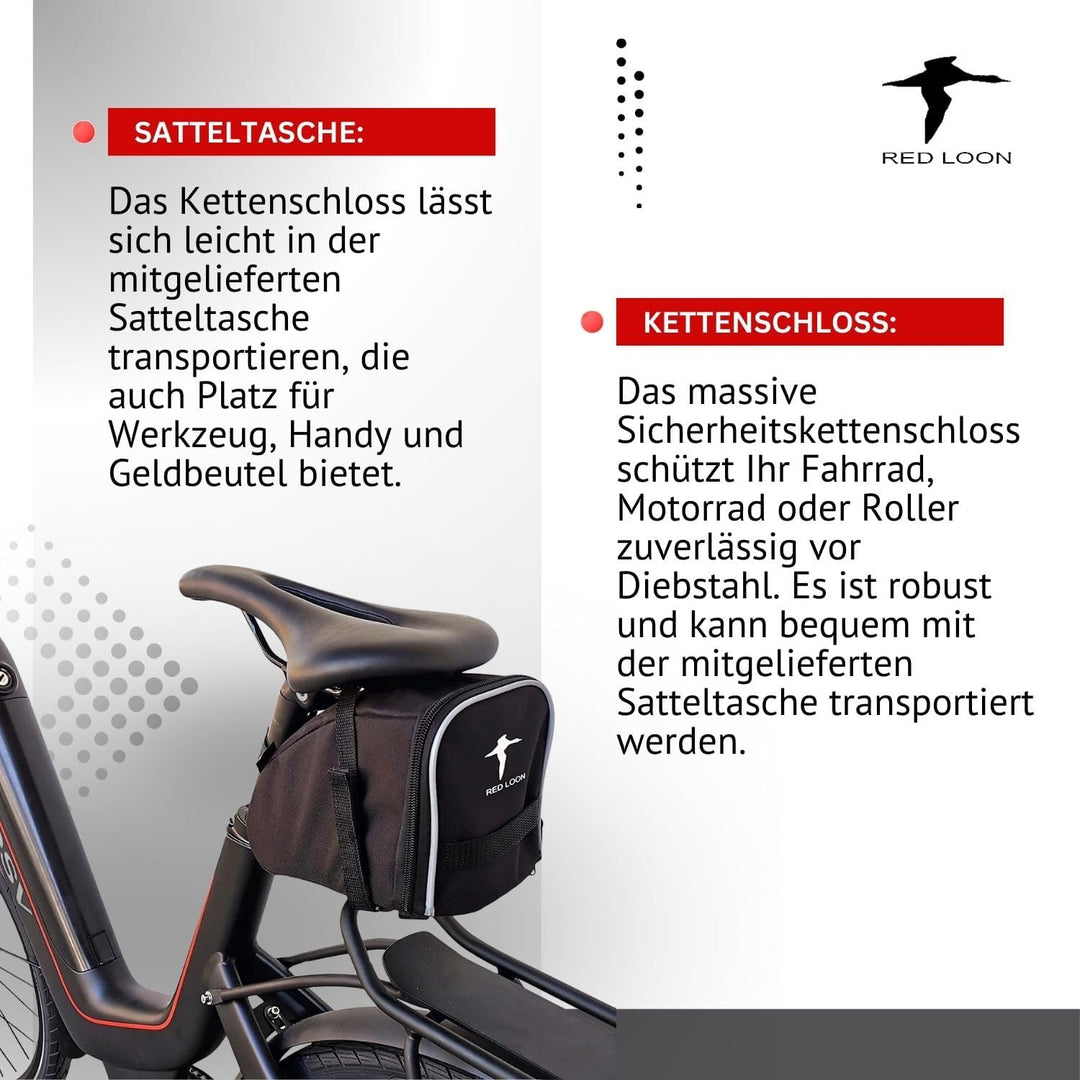 Fahrradschloss | ebike Kettenschloss | 150cm | Radschloss | Motorradschloss | Schloss für Fahrrad, e