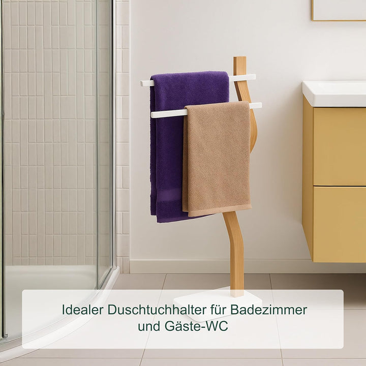 Relaxdays Handtuchständer, HxBxT: 86 x 37 x 18 cm, Metall, Holz, 2 Stangen, stehender Handtuchhalter