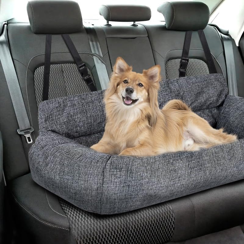 CALIYO Hundeautositz mit Fester Basis & Sicherheitsgurt, Hundesitz Auto für Alle Hunde, Memory Foam-