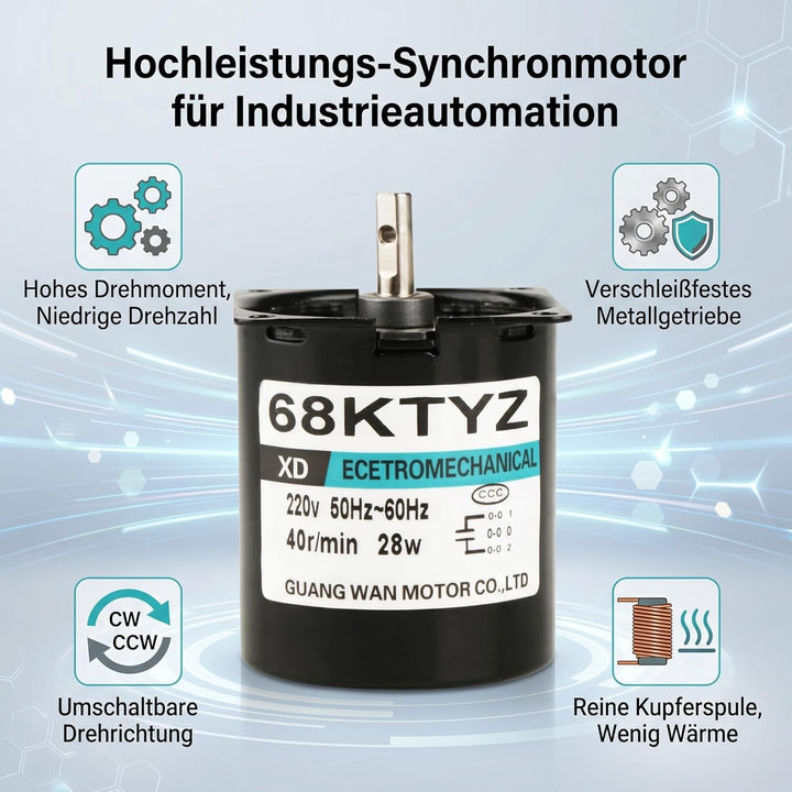 Synchronmotor 68KTYZ AC 220 V 28 Watt Niedriger Geschwindigkeit Permanentmagnet CW/CCW 5/10/15/40/50