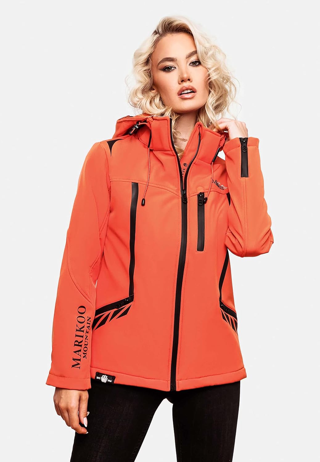 MARIKOO Damen Softshelljacke wasserdichte Funktionsjacke mit Abnehmbarer Kapuze Mount-Cho-Oyu, Coral
