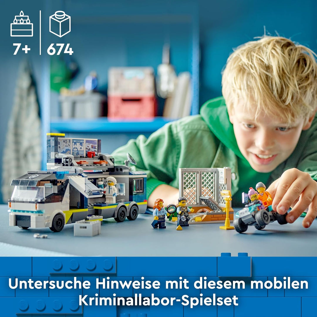 LEGO City Polizeitruck mit Labor, Polizei-Set mit Quad und LKW-Spielzeug für Kinder, Geschenk für Ju