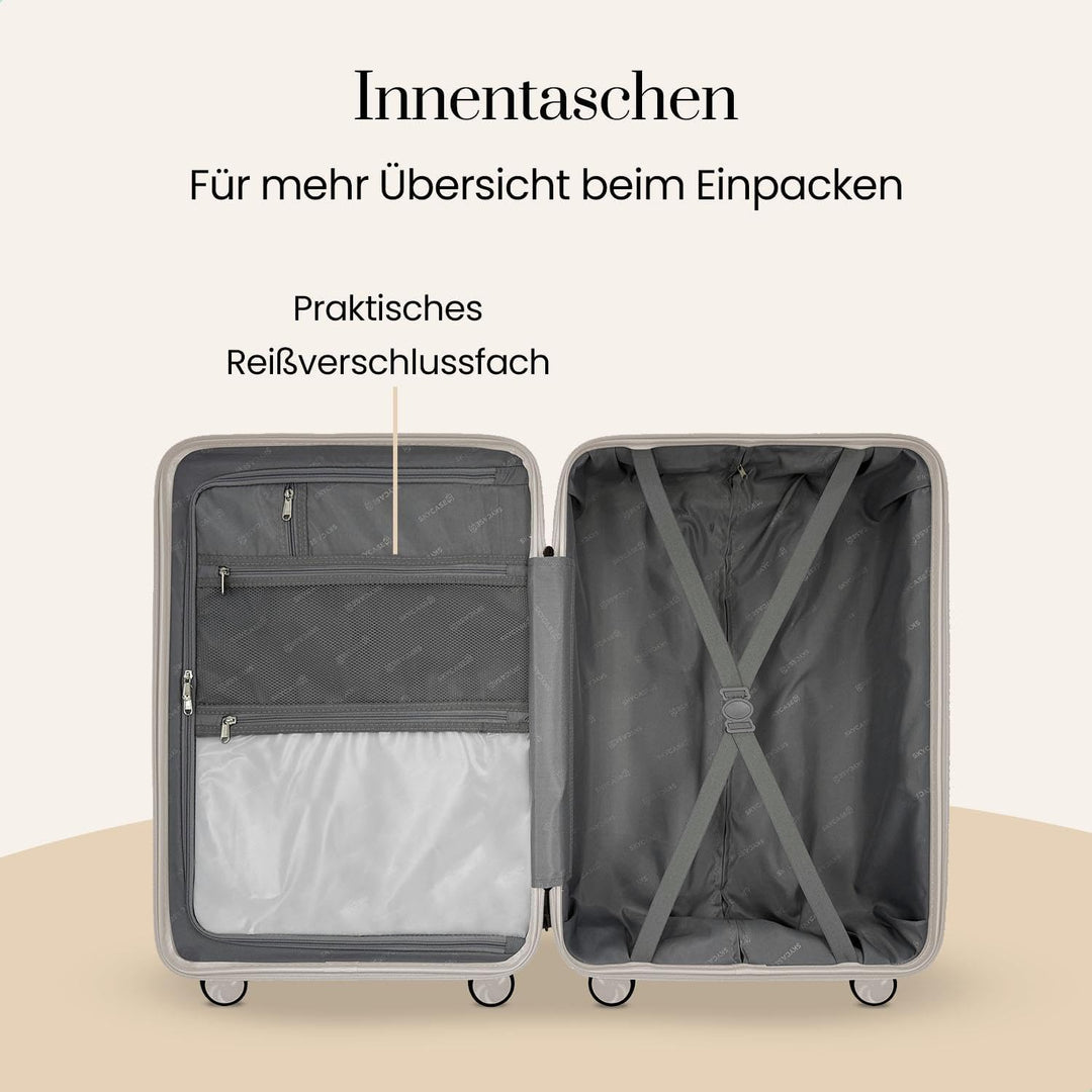 Urban Adventurer Reisekoffer 79L – Beige – Trolley mittelgross Hartschale mit Zahlenschloss &amp; 4 Roll