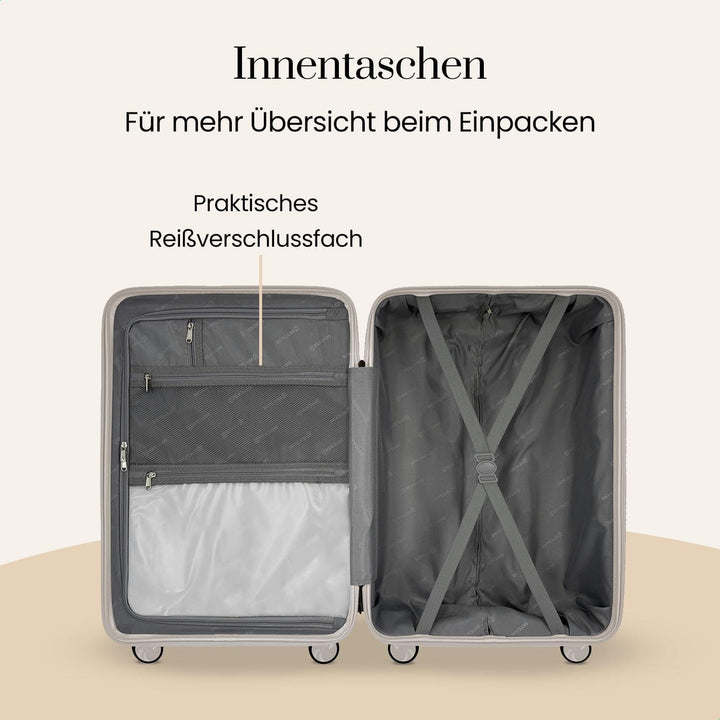 Urban Adventurer Reisekoffer 79L – Beige – Trolley mittelgross Hartschale mit Zahlenschloss &amp; 4 Roll