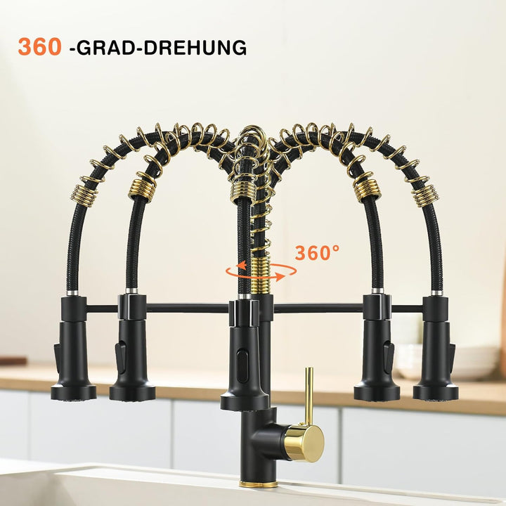 AIMADI Wasserhahn Küche Schwarz Glod küchenarmatur mit Herunterziehen Brause Armatur Küche mischbatt
