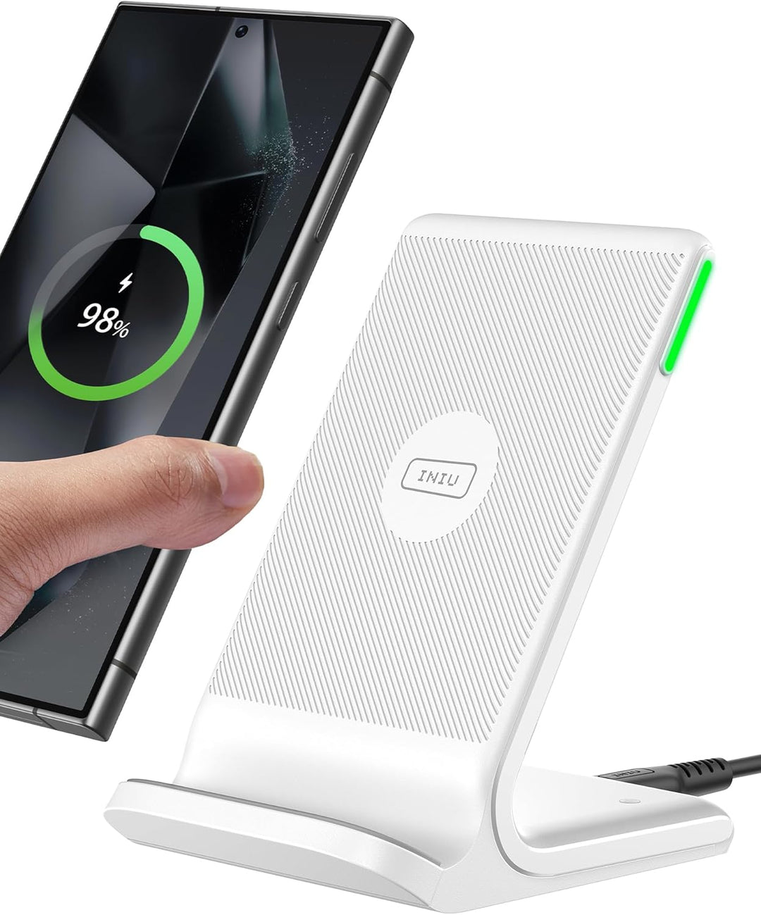 INIU Wireless Charger Stand, [Weisse, 15W] Induktive Ladestation Schnelles Qi Zertifiziert für iPhon