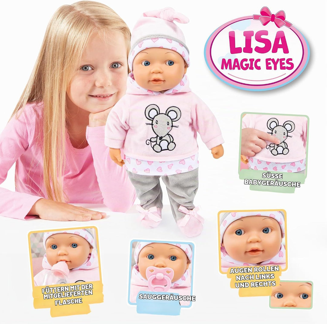 Bayer Design 93844AA Puppe Lisa Magic Eyes, bewegt die Augen, mit Babylauten, interaktiv, sprechend,
