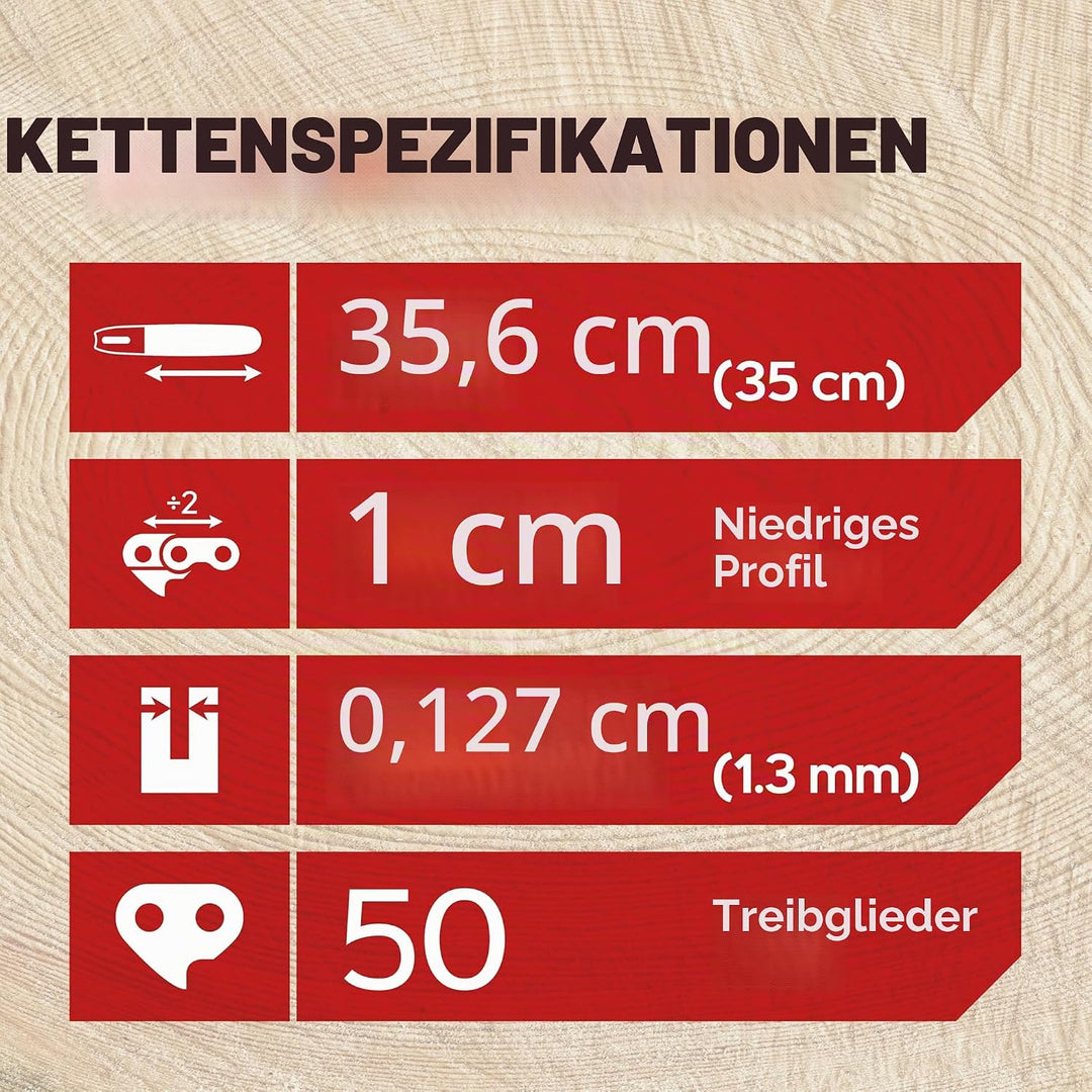 Oregon Sägekette mit 50 Antriebsgliedern, 3er-Pack Sägekette 3/8" Niedrigprofil-Kette, 35 cm Schnitt