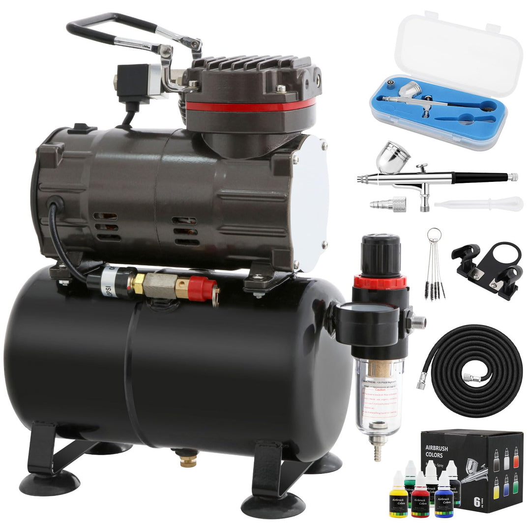 Airbrush Kompressor mit Lufttank, Professionelles Airbrush-Farb-Set, Komplett-Ausrüstung mit Manomet