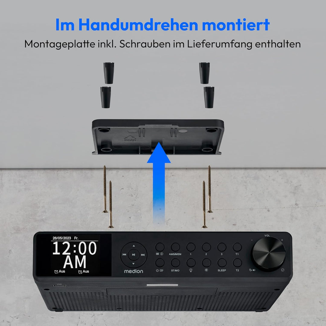 MEDION P66750 Küchen Unterbauradio (DAB+ Küchenradio, PLL UKW Radio, dimmbares TFT Farbdisplay, Koch