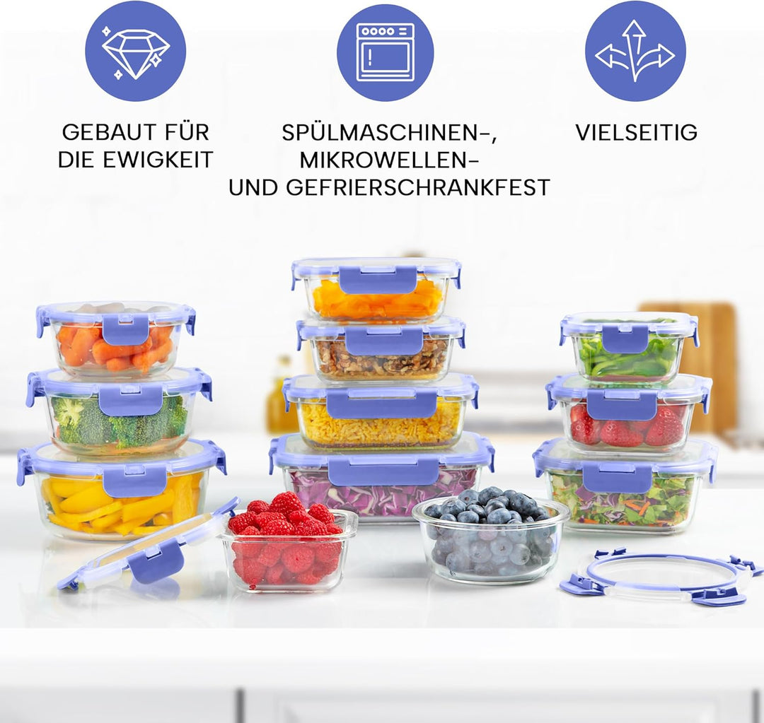 Zulay 12er-Set Glas-Frischhaltedosen für Meal Prep, Tupperdosen Set aus Glas mit luftdichten Deckeln