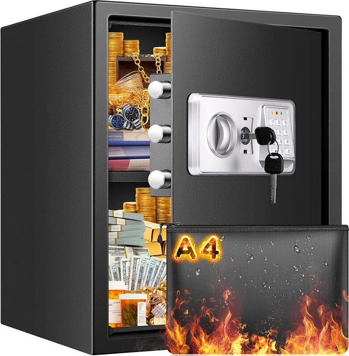 45L Safe Tresor Feuerfest mit Feuerfester Wasserdichter Dokumententasche, Digitaler Tresor mit Herau