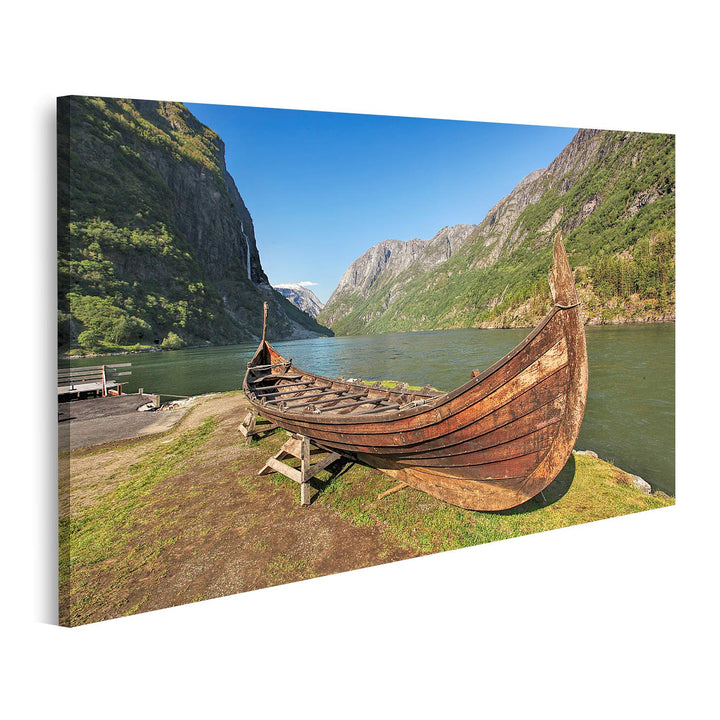 islandburner Bild auf Leinwand Altes Wikingerboot Gudvangen Dorf Flam Norwegen Bilder Wandbilder Pos