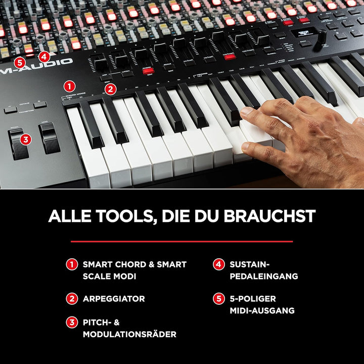 M-Audio Oxygen Pro 61 + SP-2 - USB MIDI Controller mit anschlagdynamischen 61 Tasten, 16 anschlagdyn