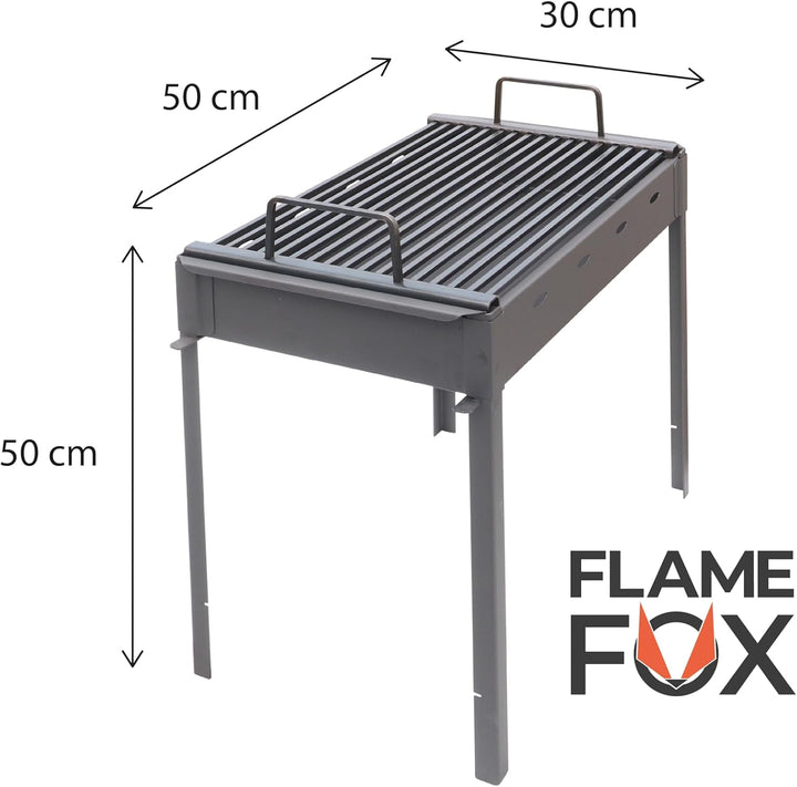 Hochwertiger Camping Grill 50x30cm I Praktischer Holzkohlegrill für Camping & Festivals I Platzspare