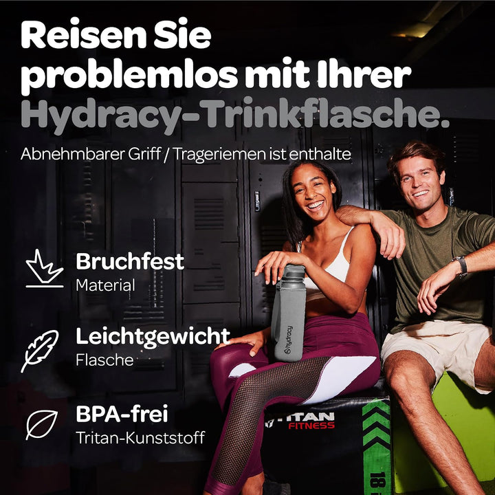 Hydracy Motivations Wasserflasche mit Zeitmarkierung &amp; Strohhalmdeckel 1L | BPA-frei, auslaufsicher,